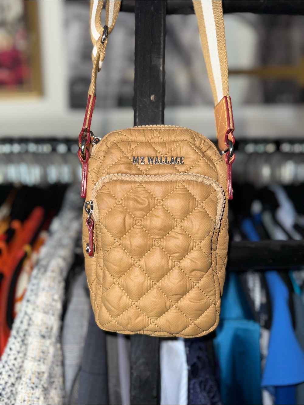 MZ Wallace Metro Quilted Nylon Micro Crosby Crossbody Bag Tan Camel - Picture 6 of 12